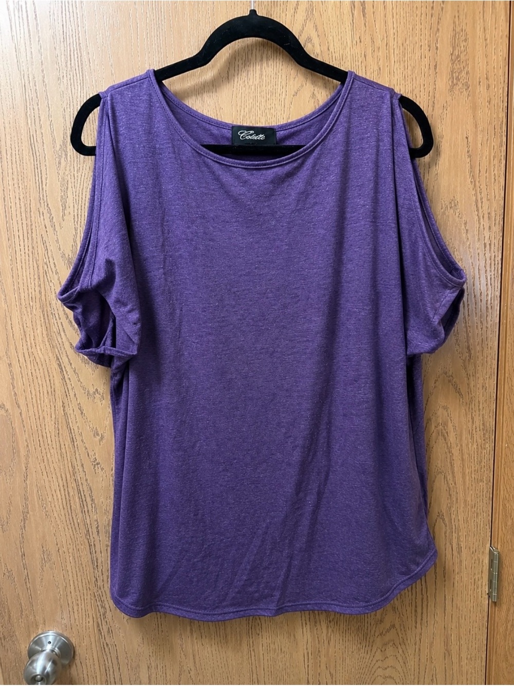 Colette Purple Open Shoulder Top Women’s Size Large Soft Stretch Casual Blouse